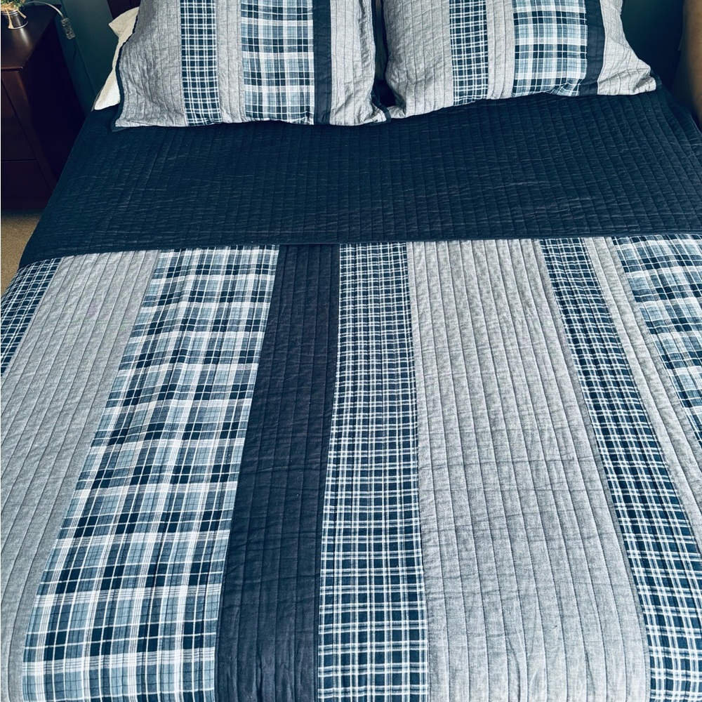 Nautica Blue and Gray Quilted Bedding Set